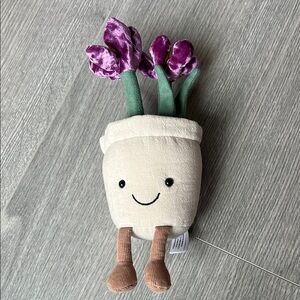Plush Smiling Flower Pot Toy with Purple Velvet Blooms